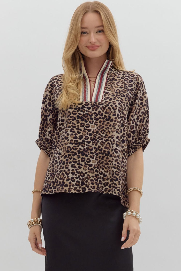 Plus Leopard print high neck elasticated sleeve