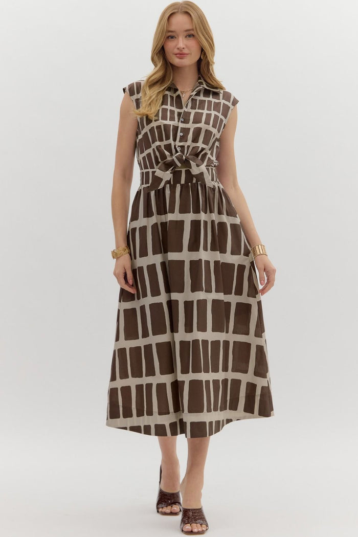 Abstract print sleeveless midi dress