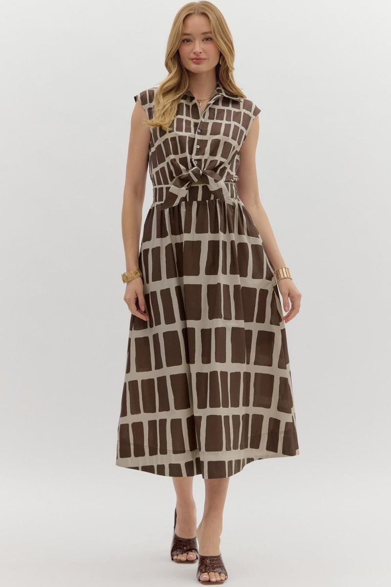 Abstract print sleeveless midi dress