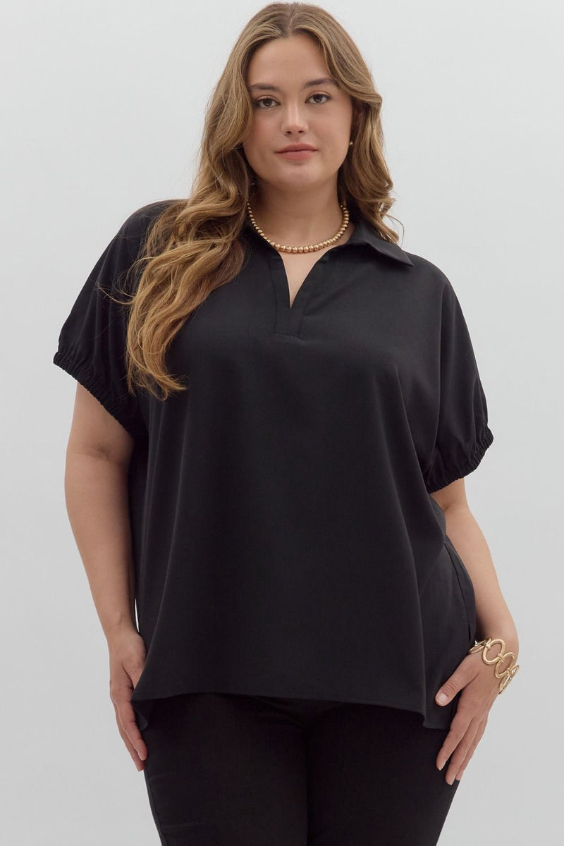 Plus Solid short sleeve split collar