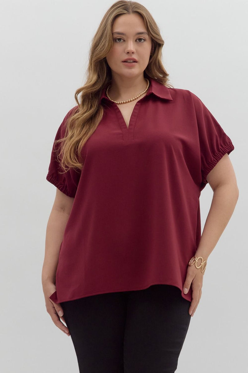 Plus Solid short sleeve split collar