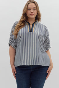 Plus Stripe pattern high neck elasticated sleeve