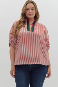 Plus Stripe pattern high neck elasticated sleeve