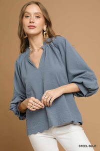 Textured Scallop Hem Blouse