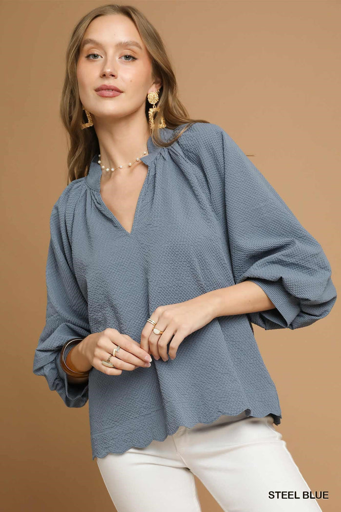 Textured Scallop Hem Blouse