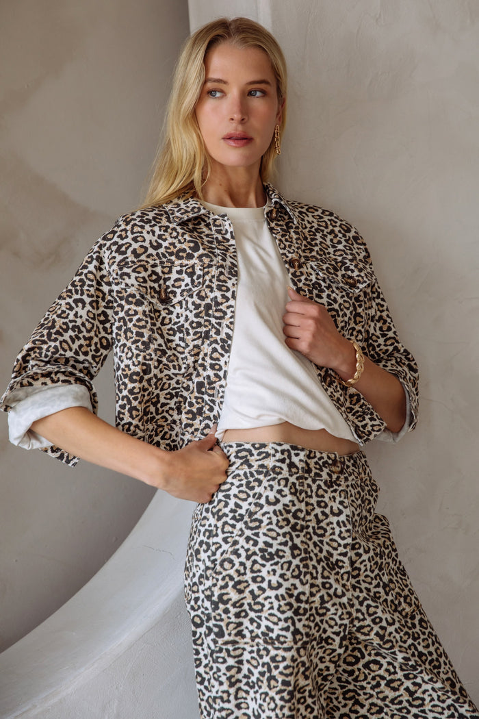 Washed Leopard Print Short Jacket