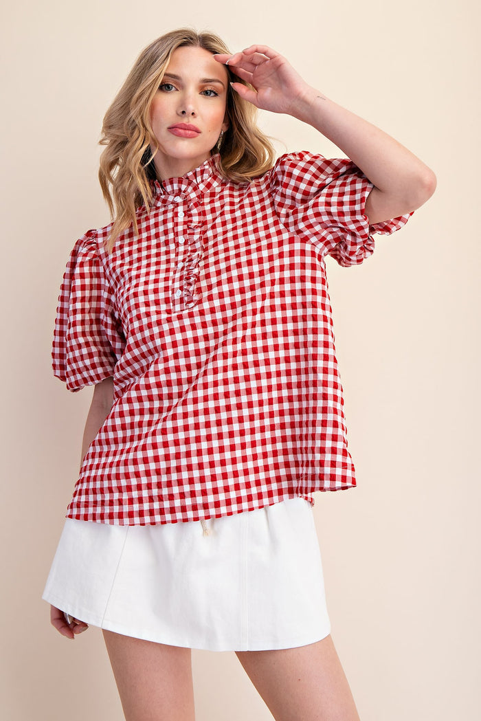 Ruffle Collar Puff Sleeve Top
