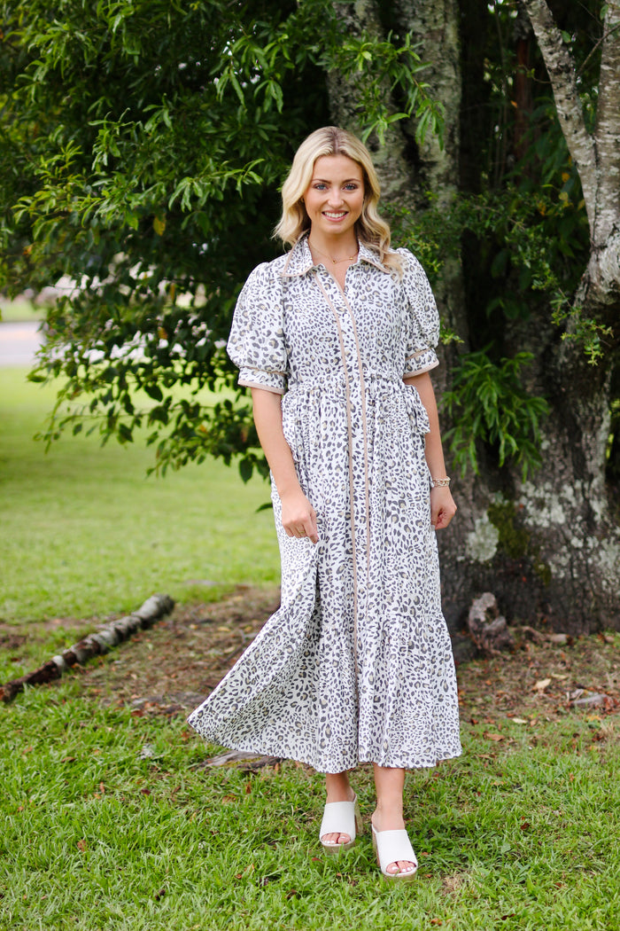 Animal print side bow midi dress