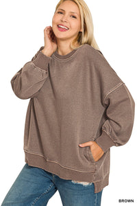 Plus Pigment Dye Fleece Hi-low Hem Pullover