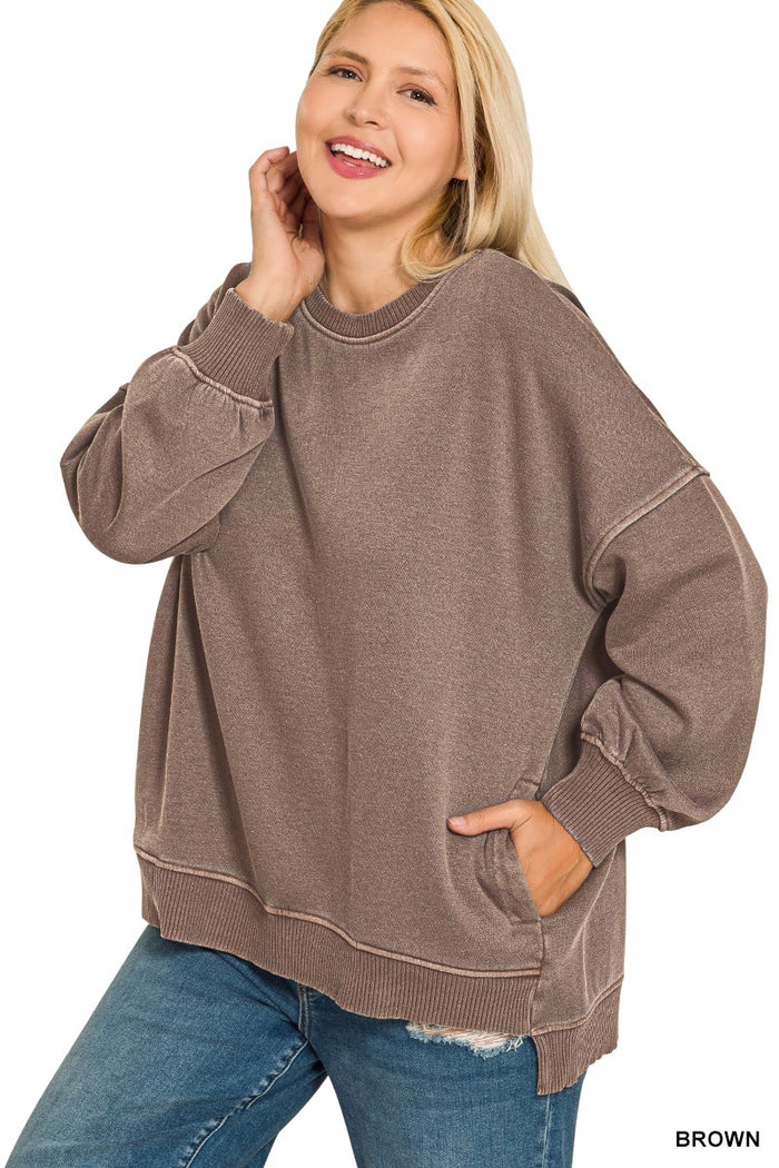 Plus Pigment Dye Fleece Hi-low Hem Pullover