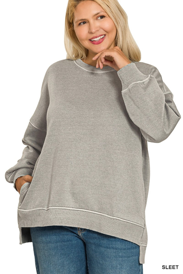 Plus Pigment Dye Fleece Hi-low Hem Pullover