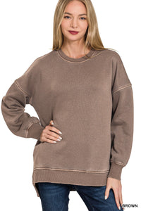 Pigment Dye Fleece Hi-low Hem Pullover With Pocket