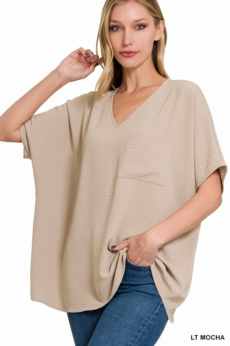 Woven Airflow V-neck Dolman Short Sleeve Top