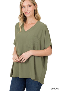 Woven Airflow V-neck Dolman Short Sleeve Top