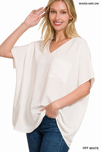 Woven Airflow V-neck Dolman Short Sleeve Top