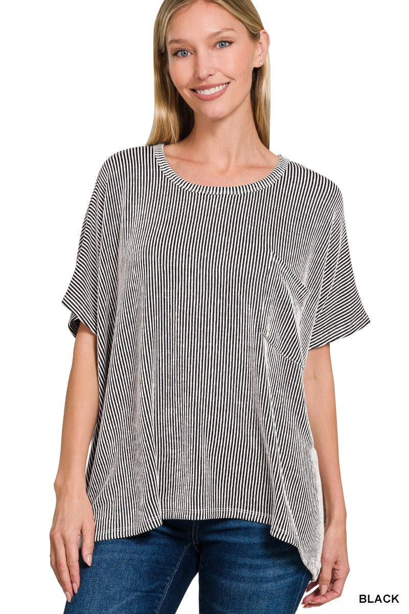 Corded Rib Oversized Short Sleeve Top
