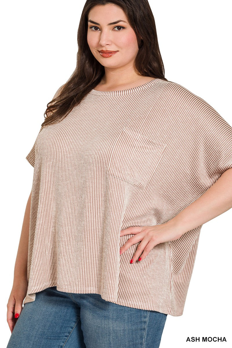 Plus Corded Rib Oversized Short-sleeve Top