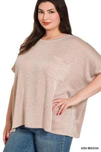 Plus Corded Rib Oversized Short-sleeve Top