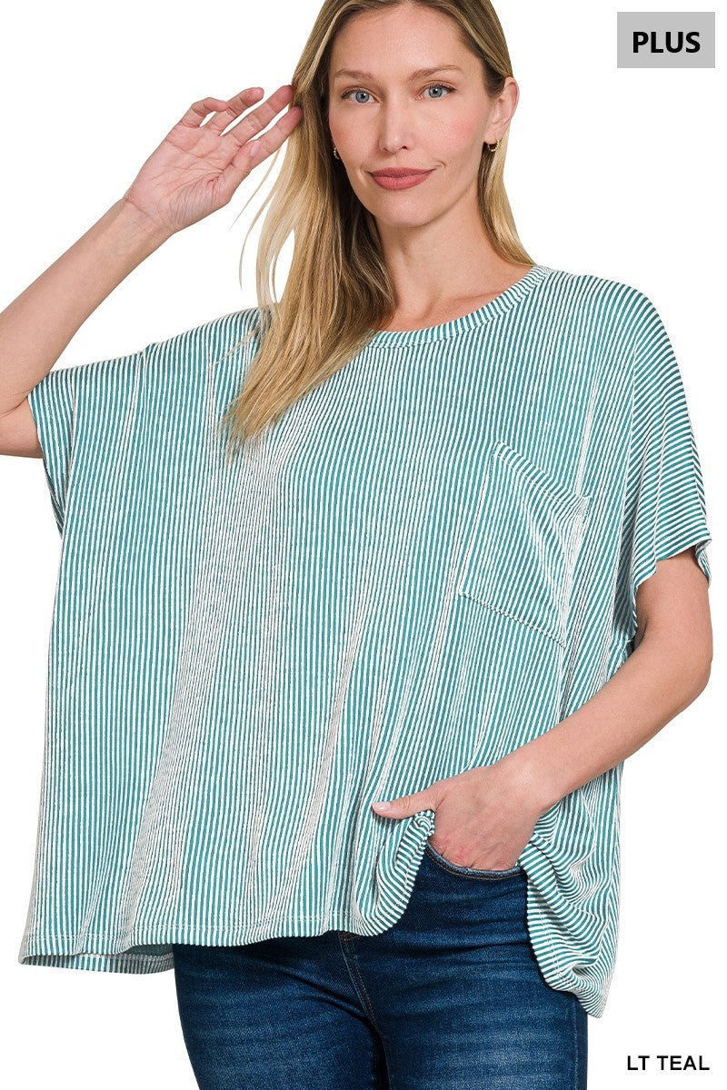 Plus Corded Rib Oversized Short-sleeve Top