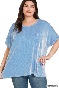 Plus Corded Rib Oversized Short-sleeve Top
