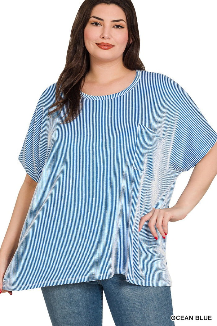 Plus Corded Rib Oversized Short-sleeve Top