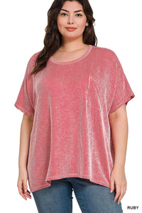 Plus Corded Rib Oversized Short-sleeve Top