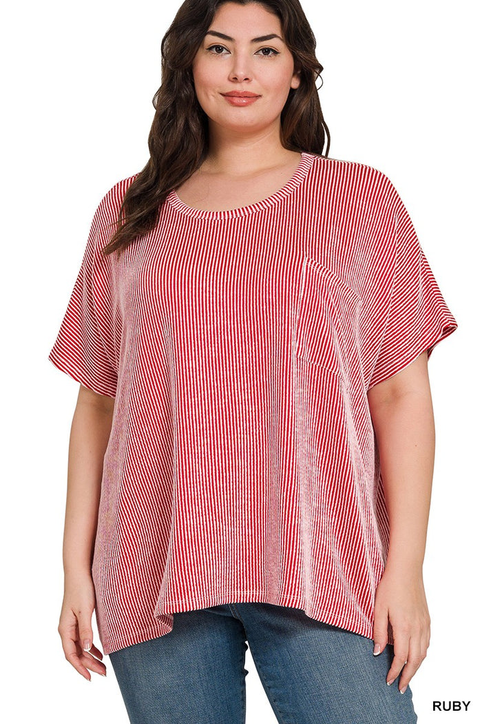 Plus Corded Rib Oversized Short-sleeve Top