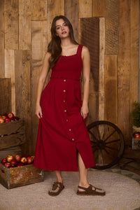 Smocked Sleeveless Button Down Midi Dress