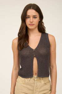 V Neck Front Button Crochet Knit Vest