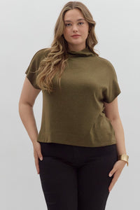 Solid knit mock neck pullover top.