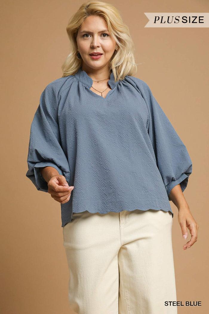 Textured Scallop Hem Blouse