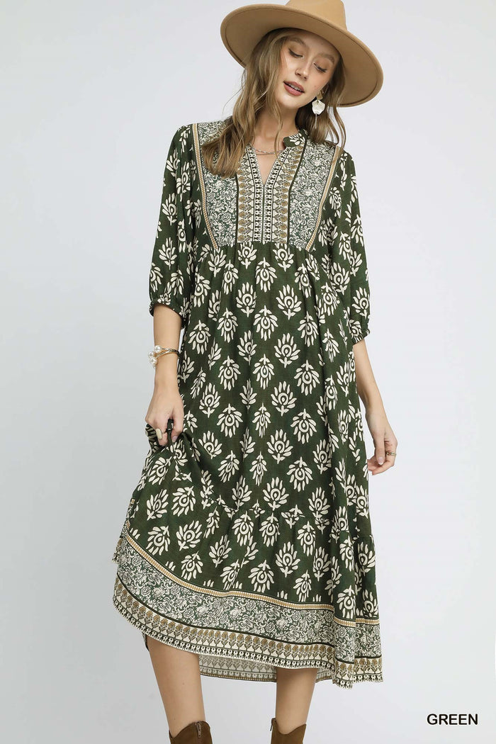 Abstract Boarder Print Midi Dress