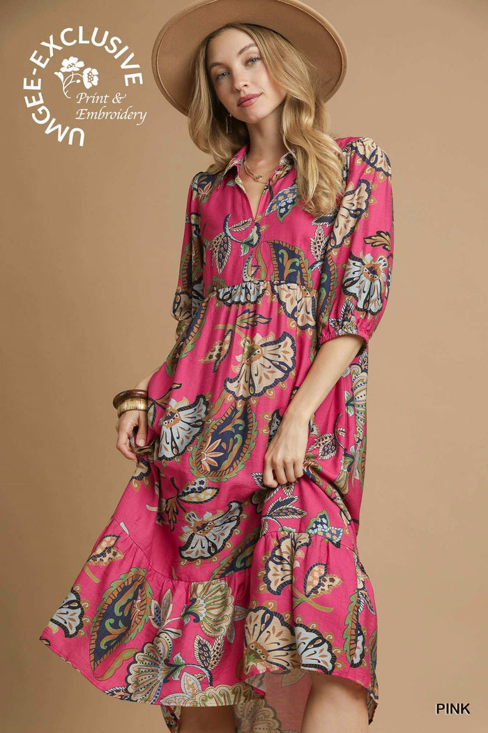 Boho Paisley Tiered Midi Dress