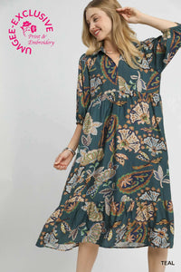 Boho Paisley Tiered Midi Dress