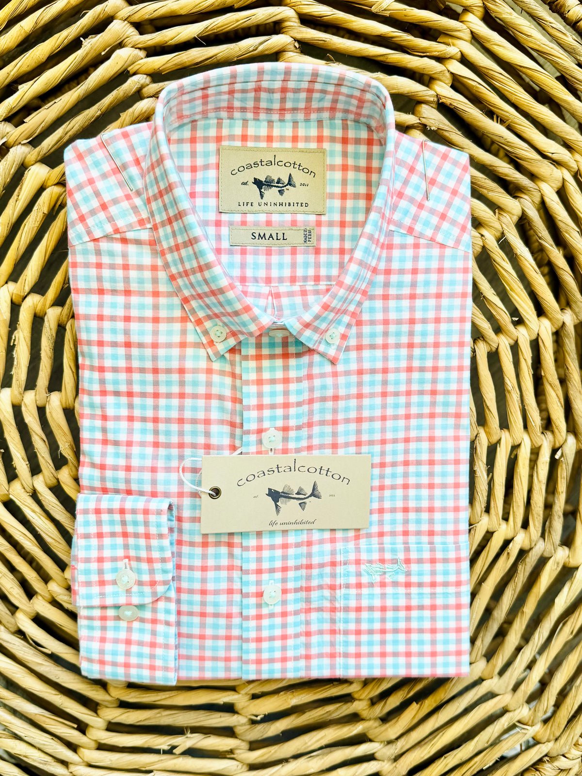 Coastal Cotton youth coral bay gingham LS sport shirt