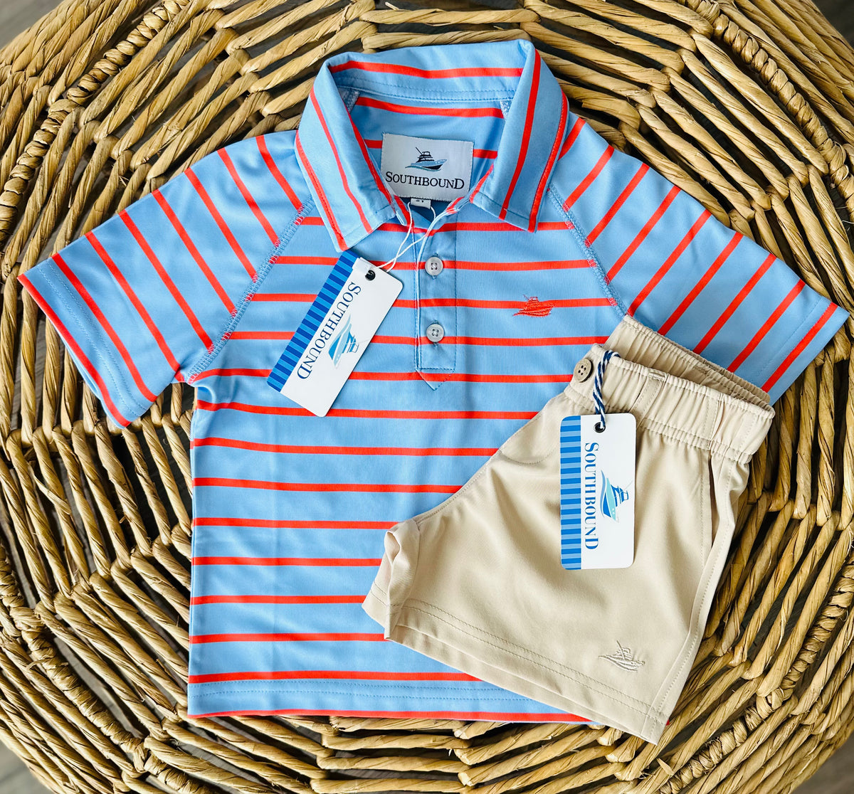 SOUTHBOUND BOYS POLO SERENITY/CAMELLIA STRIPE