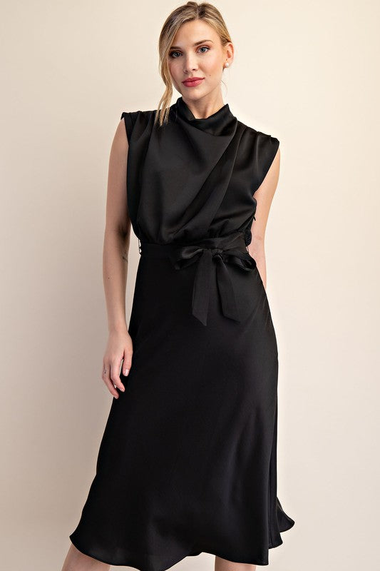Mock Neck Sleeveless Midi Dress