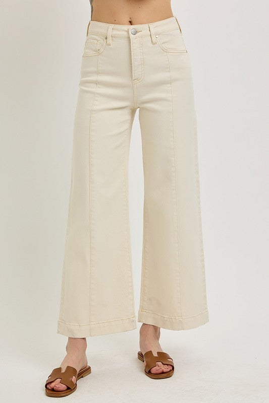 Risen Tummy Control High Rise Crop Wide Jeans