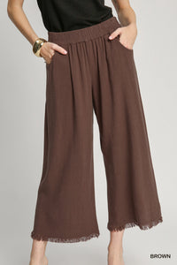 Frayed Hem Wide-Leg Pants