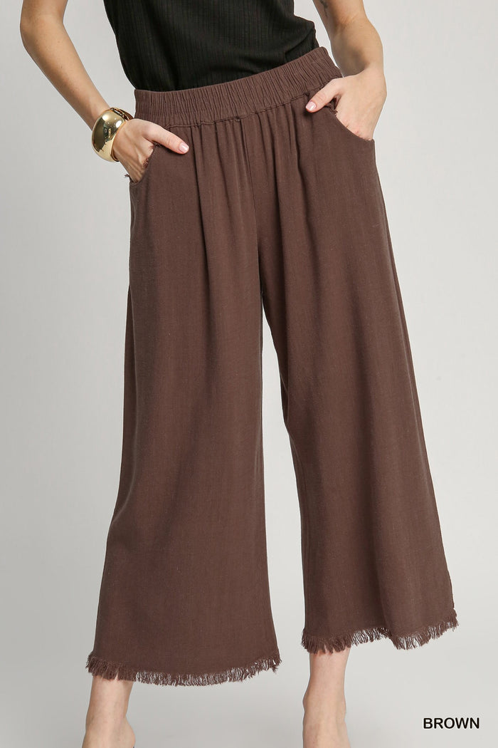 Frayed Hem Wide-Leg Pants