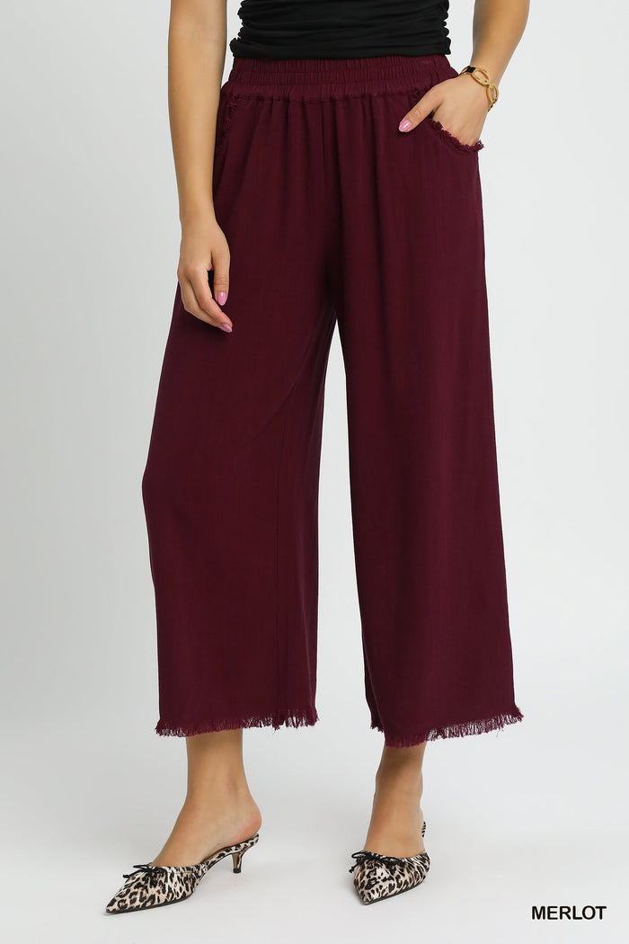Frayed Hem Wide-Leg Pants