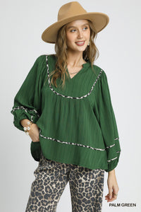 Texture Fabric Blouse with Animal Print