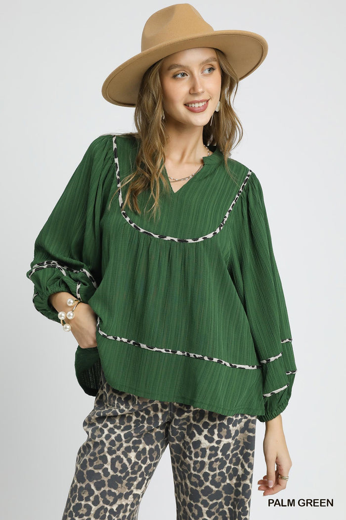 Texture Fabric Blouse with Animal Print