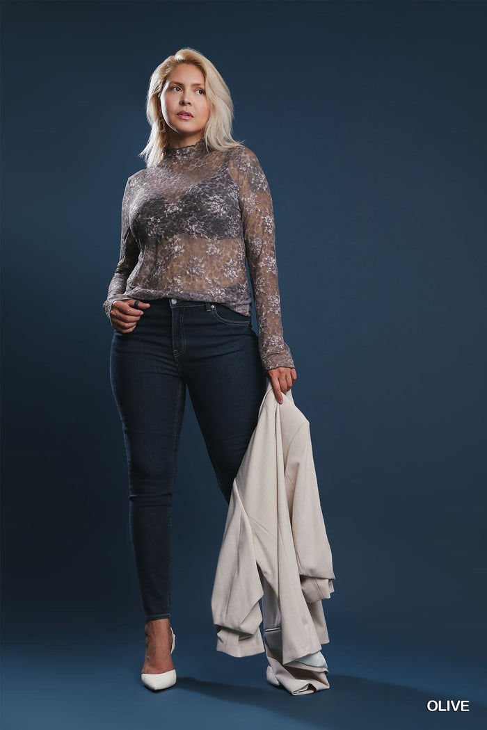 Leopard Mesh Long Sleeve Top