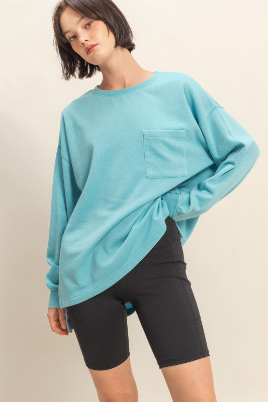 Basic Crew Neck Single Pocket Pullover Sweatshirt
