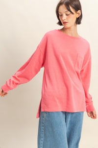 Basic Crew Neck Single Pocket Pullover Sweatshirt