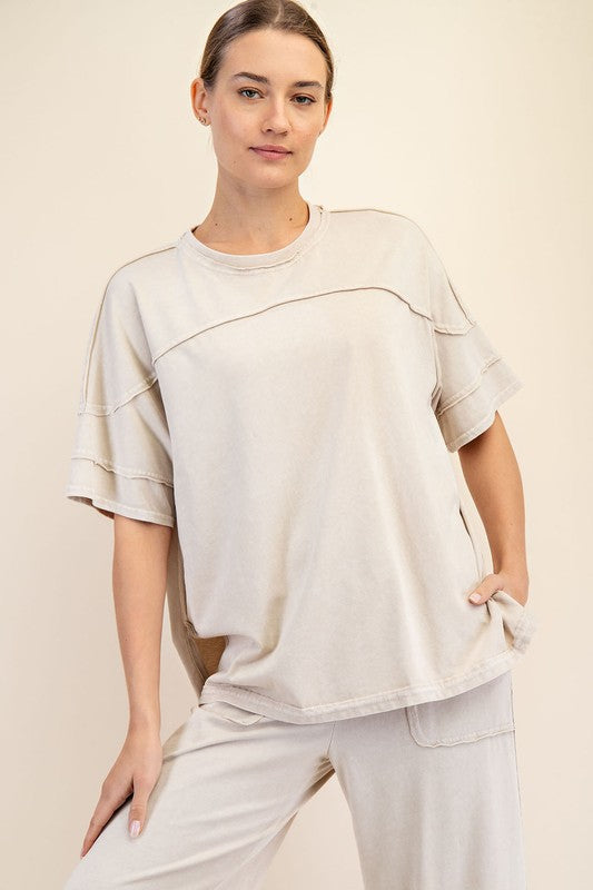 Mineral Washed Cotton Short Sleeve Top