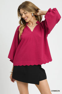 Textured Scallop Hem Blouse