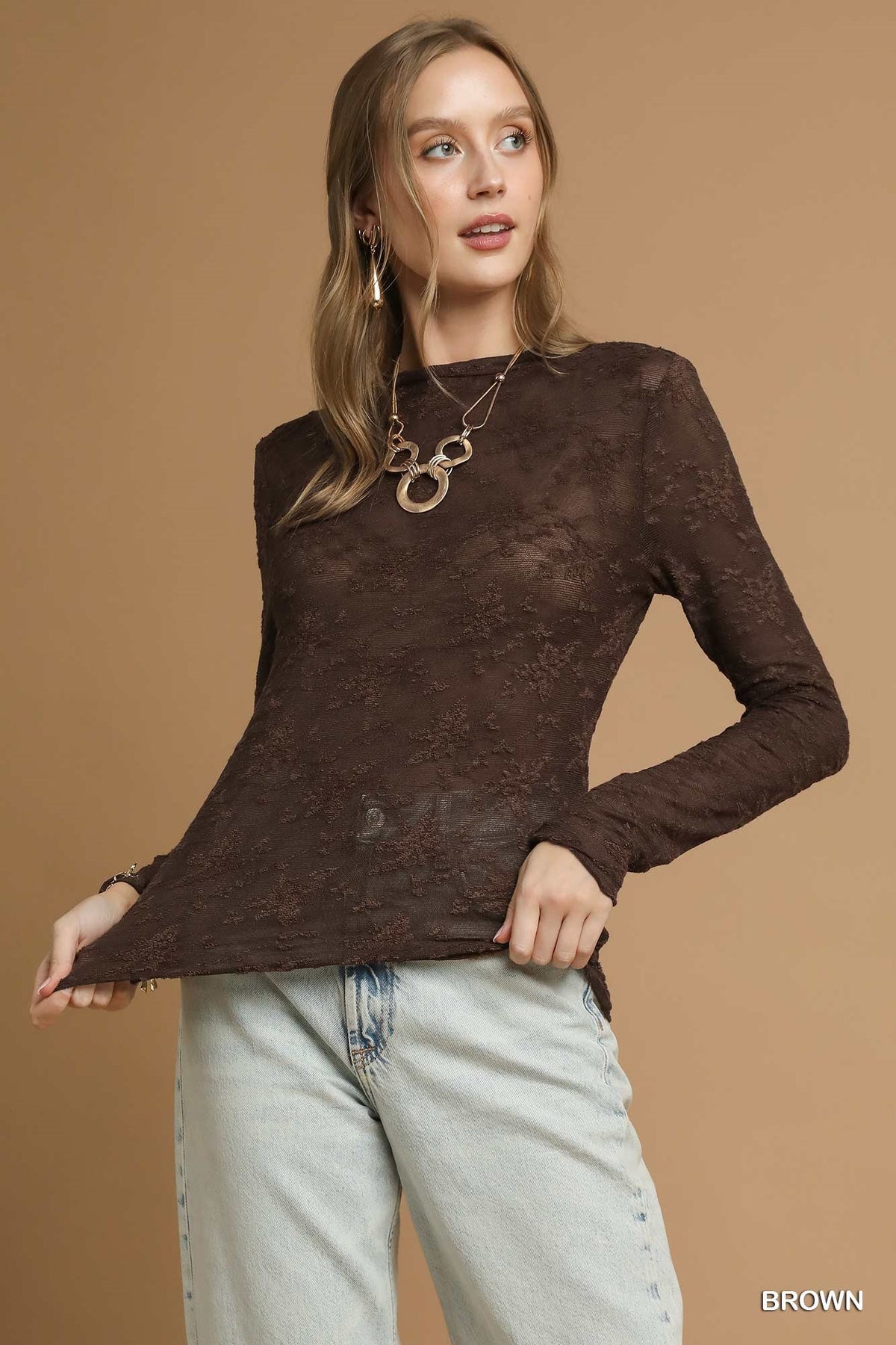 Lace Sheer Long Sleeve Top