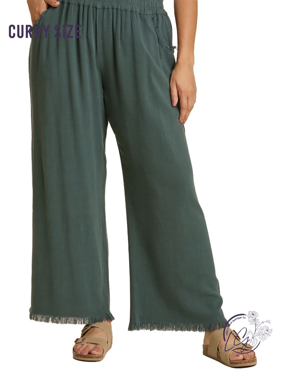 Frayed Hem Wide-Leg Pants